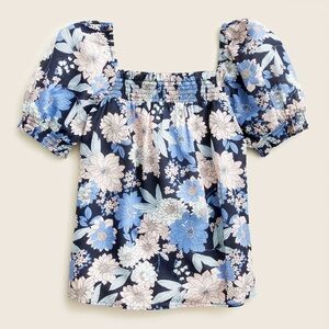 J. Crew Floral Puff Sleeve Top - Blue and Cream